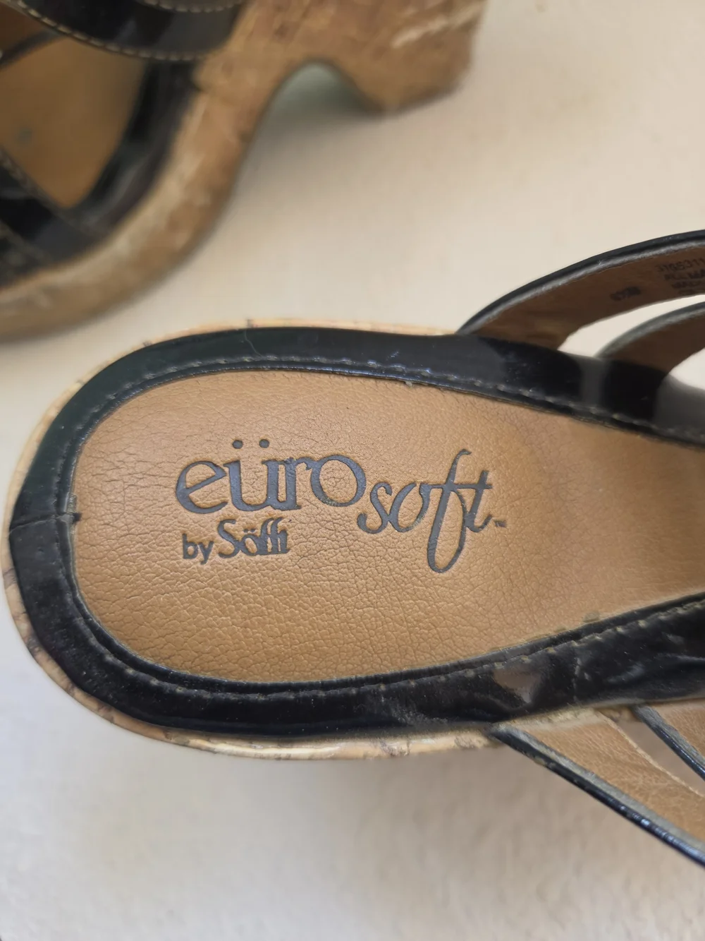 Black Patent Cork-Platform Slide Heels by Eurosoft